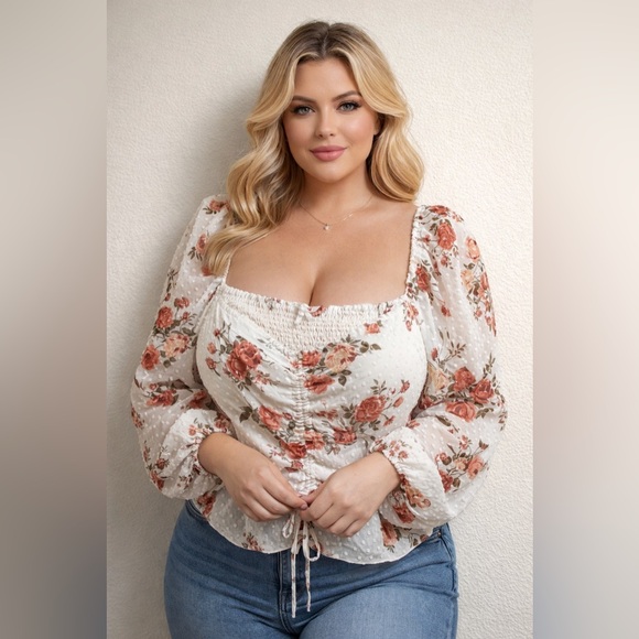 Stella Tweed Tops - Stella Tweed Floral Blouse with Smocked Detail